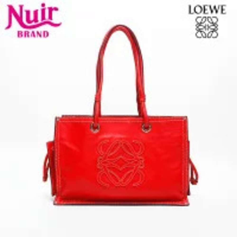 LOEWE Logo Leather Tote Bag Red